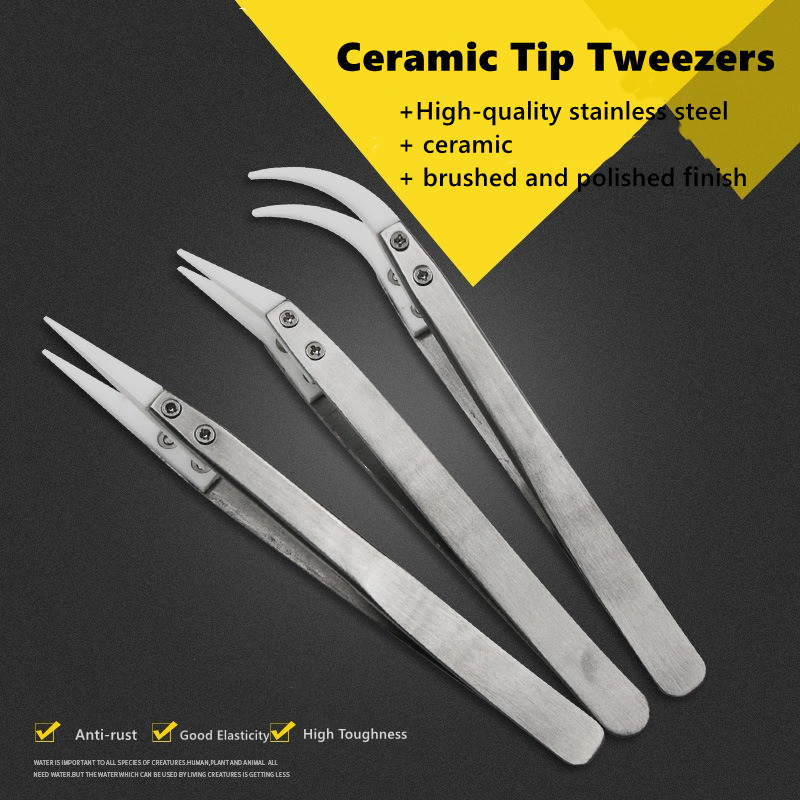 Smd Tweezer Set - ชุดแหนบเซรามิกทนอุณหภูมิสูง, 3 ชิ้น ปลายฉนวนป้องกันไฟฟ้าสถิตสำหรับงานซ่อมอิเล็กทรอนิกส์ PCB SMD,